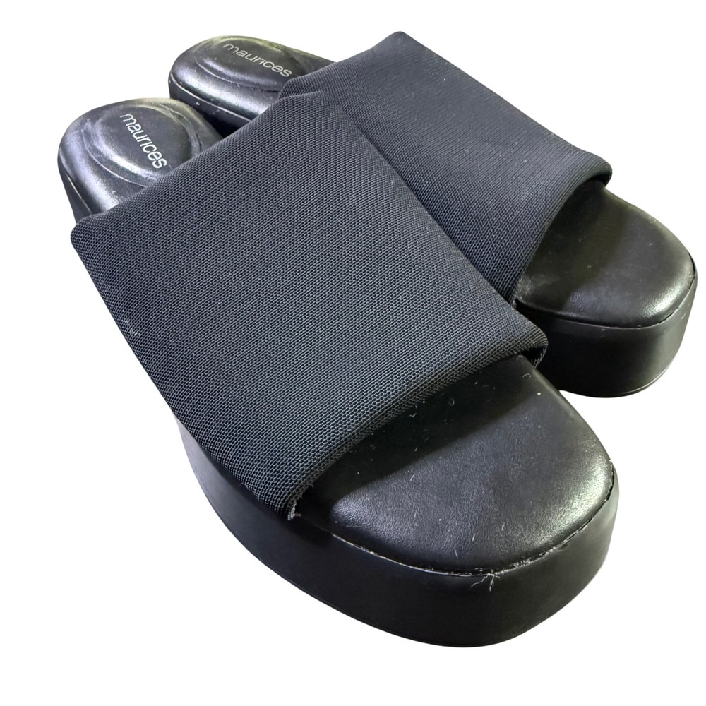 Maurices Black Platform Slides Sandals Stretch Band Slip‎ On Size 9M